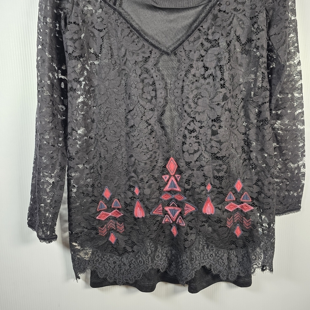 Free People Black Lace Dress with Pink Geometric Patterns Black Slip Under SizeS - Picture 10 of 13